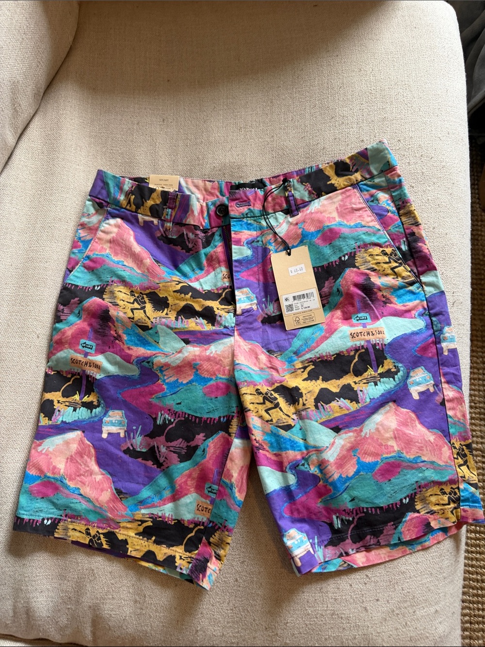 Scotch & Soda Teal, Purple, Pink Abstract Print Shorts